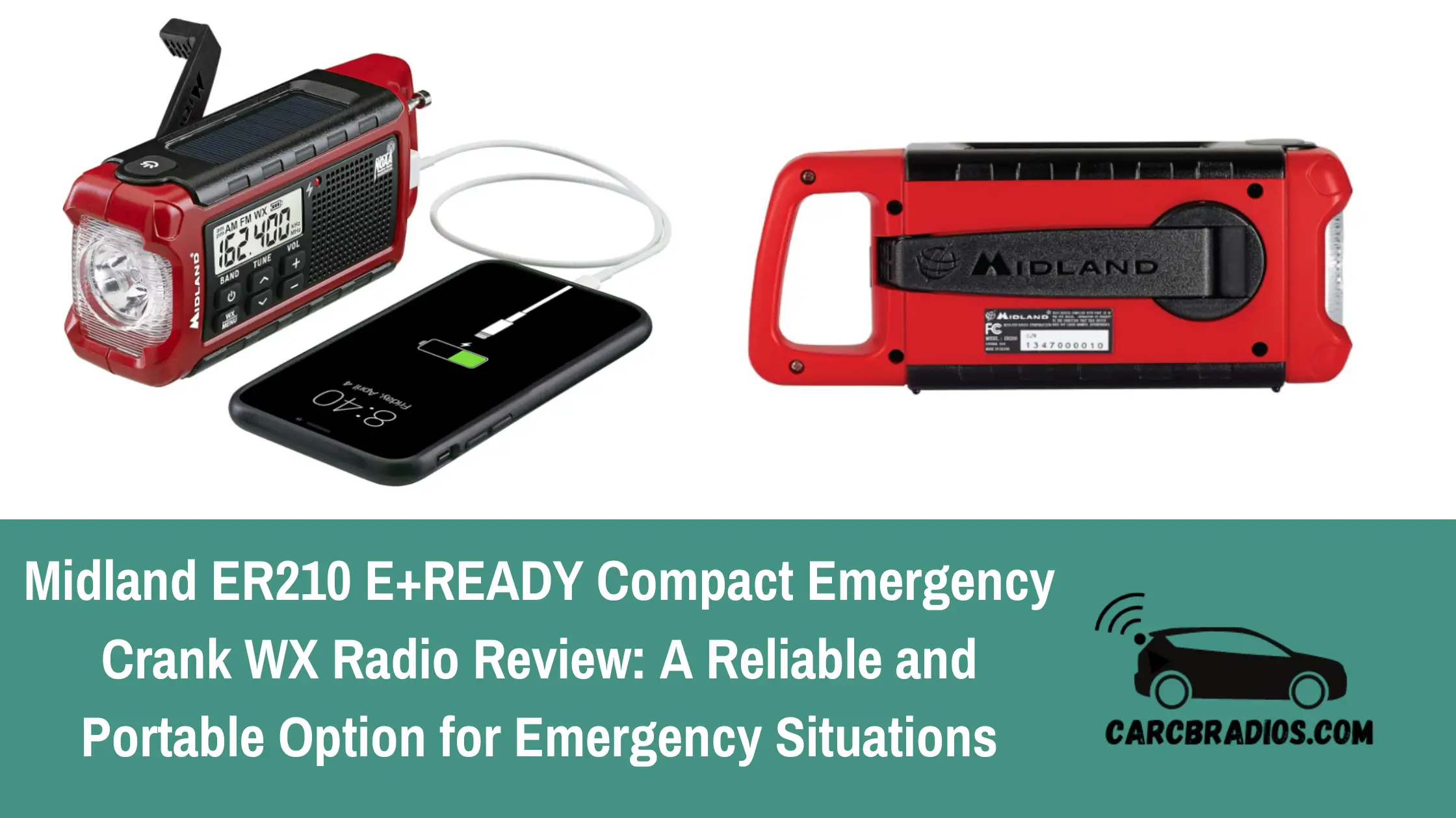 The Midland ER210 E+READY Compact Emergency Crank WX Radio is a versatile and durable device that can receive AM, FM, and NOAA weather broadcasts. It also features a bright Cree LED flashlight, USB charger output, hand crank, and solar panel for emergency power. The radio's compact size makes it easy to pack in your backpack or emergency kit and take with you on the go.